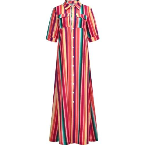 Liva Girl Summer Womens Dress Striped Casual Long Dress Streetwear Floor-Length Sexy Shirt Vintage Maxi Dress Plus Size Shirt