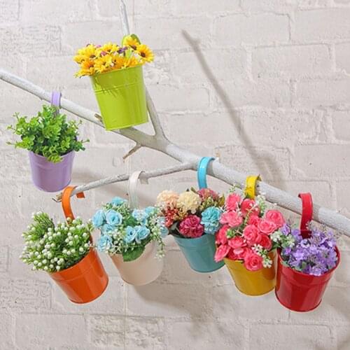 10pcs Metal Flower Pot Detachable Home Fence Hanging Planter Tin with Drain Hole Vertical Hang Bucket Iron Holder Basket
