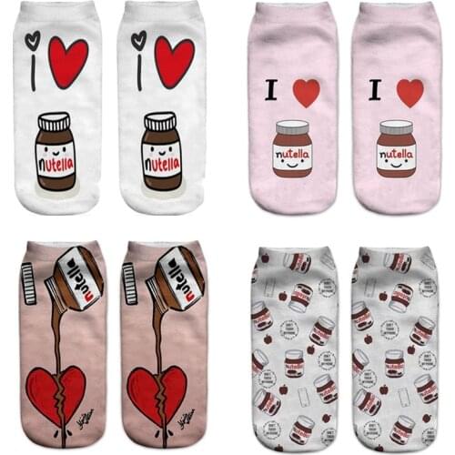 Fashion New 3D Printed Women Socks White Peanut Butter Bottle Women Unisex Cute Low Cut Ankle Socks Casual-0056