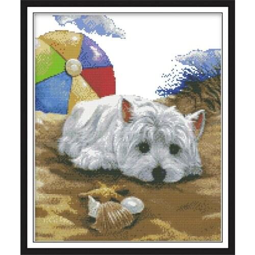 Cute puppy animals cartoon Embroider DIY Handwork Counted Printed Canvas Cross Stitch DMC 14CT 11CT Needlework Sets Home Decor