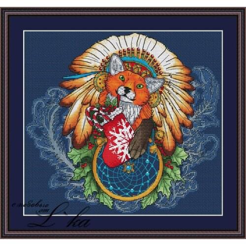 Fox, wolf, lion, dream catcher Counted Cross Stitch 11CT 14CT 18CT dark blueCross Stitch Kits Embroidery Needlework Sets