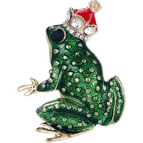 WEIMANJINGDIAN Brand New Arrival Green Enameled Frog Prince Zinc Alloy Brooch Pins Decoration Jewelry Accessories
