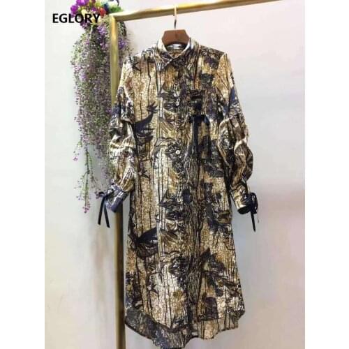 New Arrival Dress 2020 Spring Summer Women Turn-down Collar Digital Prints Tunic Buttons Up Casual Long Shirt Dress Vintage