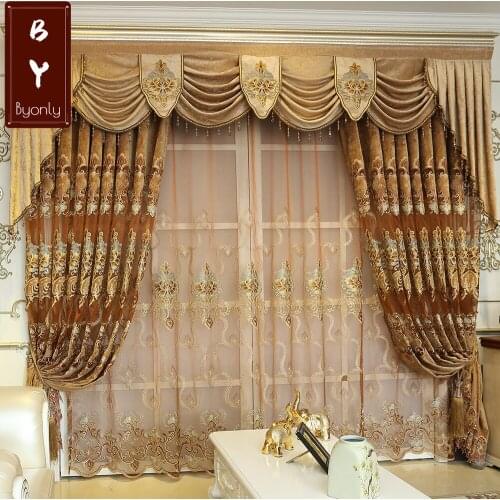New European Style Curtains for Living Dining Room Bedroom Anti-cashmere Embroidered Curtains Upscale Villa Curtains Custom