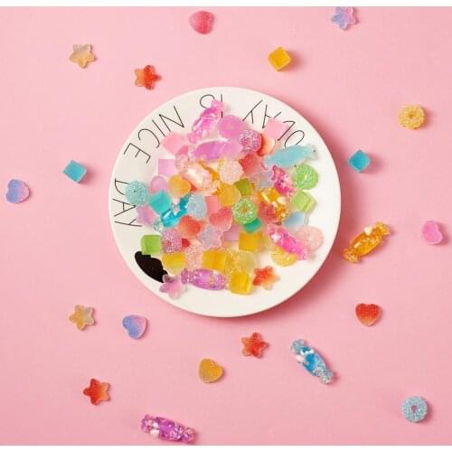 Charms Lovely Set Resin Cabochon Imitation Candy Heart Donut Cube Star DIY Mobile Phone Cover Hairpin Accessories Jewelry Making