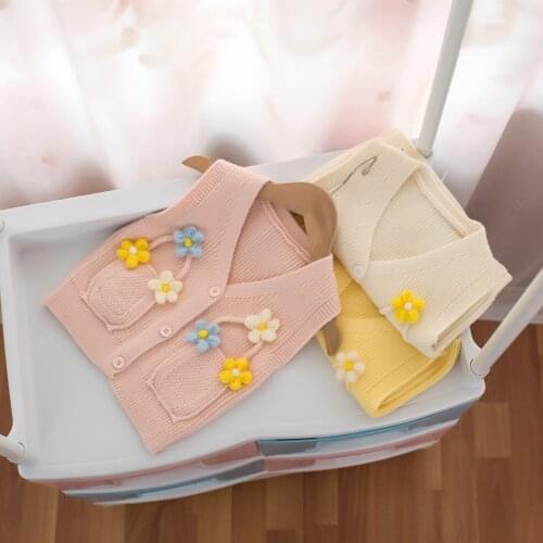 2021 autumn and winter childrens sweater girl V-neck flower cardigan vest