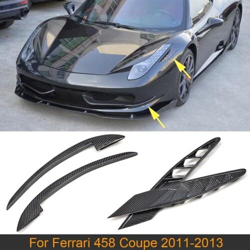 Car Front Air Intake Flow Vents Trims For Ferrari 458 Base Coupe 2 Door 2011-2013 Front Canards Splitters Fins Carbon Fiber