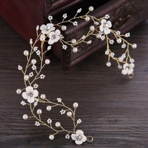 Fashion Gold Flower Headband Pear Rhinestone Hairband Handmade Hair Jewelry For Bride Wedding Women Hair Accessories Ornaments