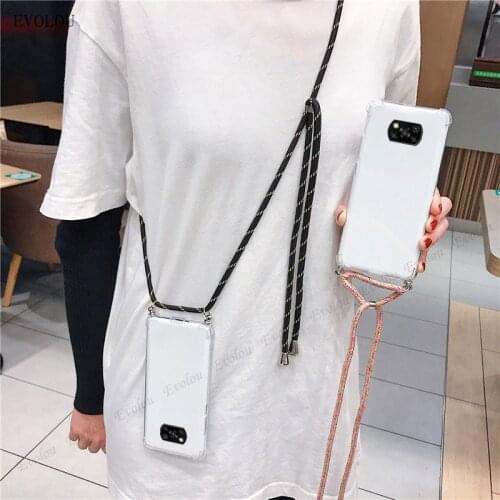 Crossbody Necklace Lanyard Clear Phone Case For Xiaomi Poco X3 Pro Airbag Shockproof Back Cover For Mi 11 Pro 10T Lite 10i 5G