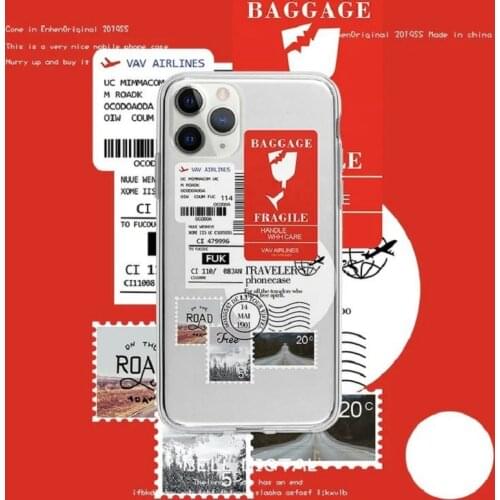 Luxury Flight Stamp Label Phone Case For iPhone 11 12 Pro xs Max 6 6S 7 8 Plus X XR 12 Mini Soft Transparent QR Code TPU Cover