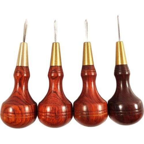 1.5/3/4/5/6mmDiamond Shape Stitching Awl Ebony Blackwood Handle Leather Craft Sewing Awl Handmade Sewing Tools