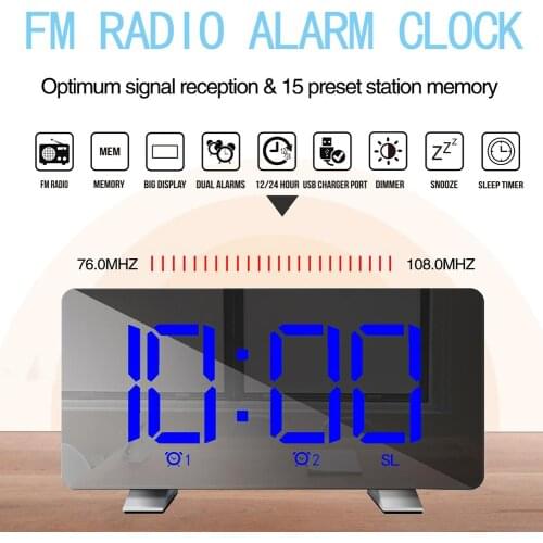 LED Digital Display USB12/24 Hours Dual Modes Snooze Alarm Clock with FM Radio Smart Digital Alarm Clock LED Night Kids Bedroom