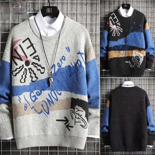Mens Spring Autumn Casual Sweaters Graffiti Crew Neck Couple Sweaters Loose Long Sleeve Pullovers Men Clothing Sweater Hombre