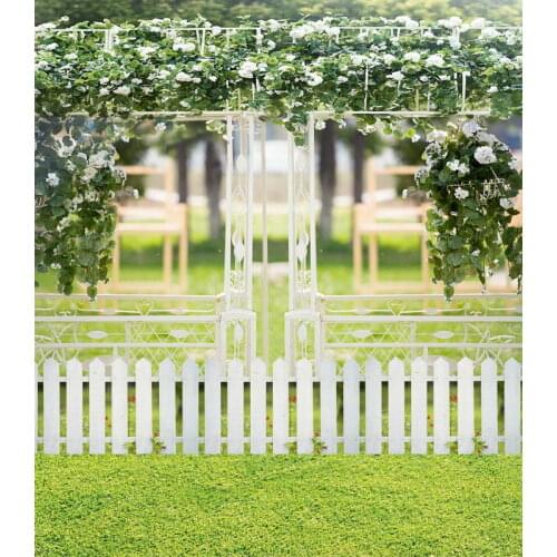 TR Photo Background Backdrop White Flower Branch Tree Wood Fence Green Grass Background for Wedding Photography Studio Backdrops