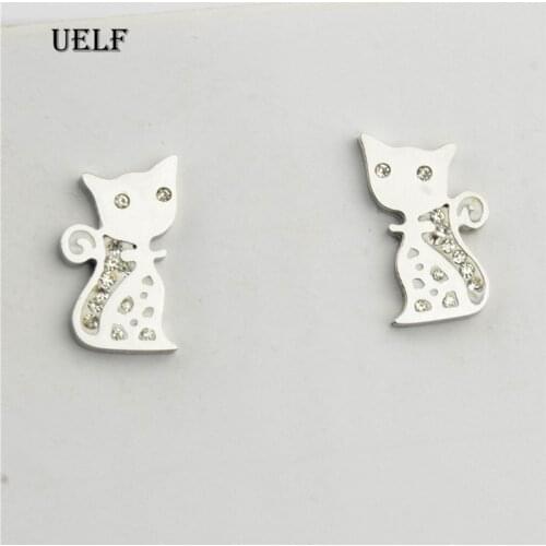 Uelf New Fashion Cute Cat Stud Earrings For Women Girls For Children Baby Kids Animal Stainless Steel Jewelry brincos feminino
