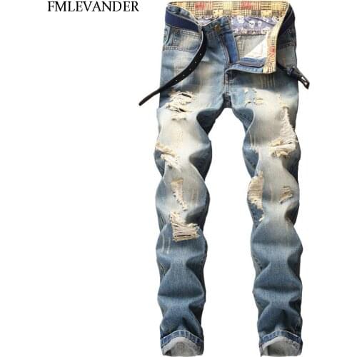 High Quality Mens Denim Straight Plus Size 38 Vintage Washed Trousers Jeans Men