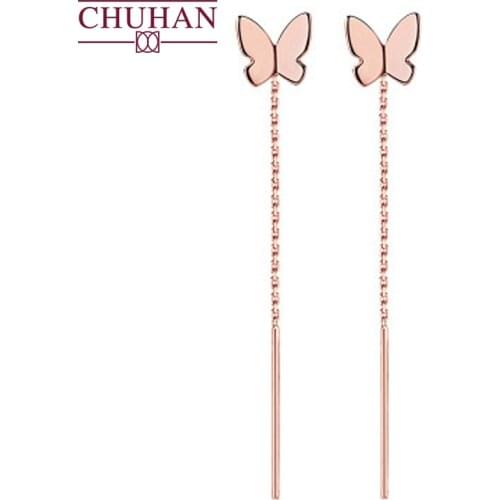 CHUHAN Full Body Real 18K Gold Butterfly Ear Line Tassel Color Gold AU750 Simple Gold Jewelry Earrings Women Original Wholesale