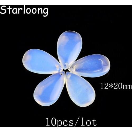 10pcs/lot 12*20mm water drop shape white opal stone lampwork glass beads with hole for pendant DIY jewelry necklace making