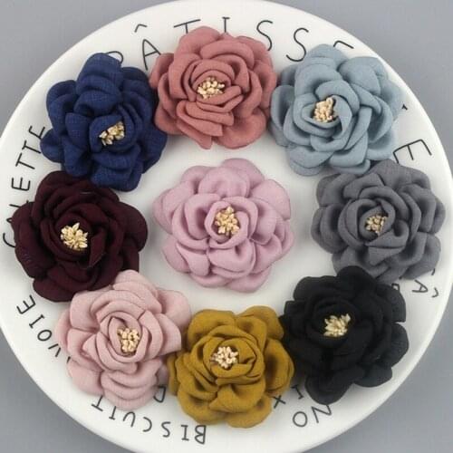 20Pieces/Bag Handmade Size 6.5CM Tea Camellia Flower Fabric Flowers Hand DIY Wedding Boutonniere Girl Hair Cloth Accessoires