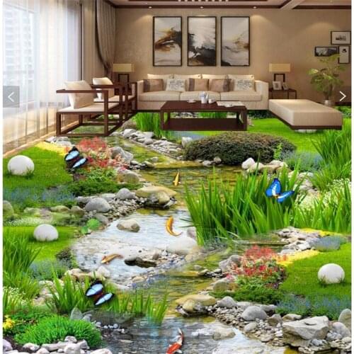 Beibehang landscape grass carp water 3D floor three-dimensional painting decorative stickers waterproof non-slip self-adhesive