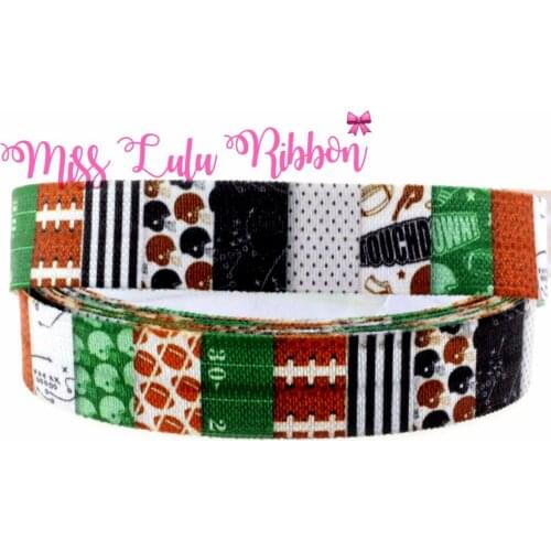 5/8" 16mm Sport Printed Elastic Ribbon Football Series Foe DIY Handmade Hair Bow Hair Accessories 50 Yards/roll MD170616-75-7531