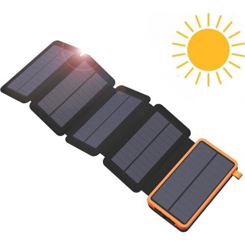 5 Solar Panels 20000mAh Solar Battery Charger Dual USB Solar Power Bank Charge for Cell Phone Tablet Speaker Flashlight USB LED