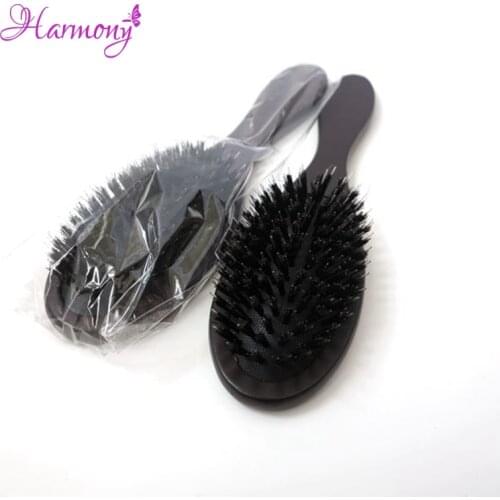 6pcs Stocks Dark Brown Color Wooden Handle Boar Bristle Hair Brush For Human Hair Extensions