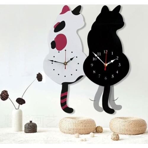 Frameless Cats Pendulum Wall Art Clock Watch Kittens 3D DIY Wall Clock Playful Cat Shape Big Needles Girl Room Kit Decoration
