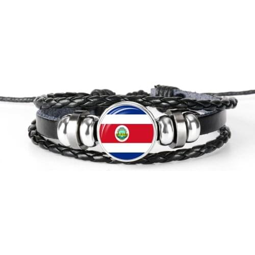 2018 New Fashion Handmade Costa Rica Denmark Flag Bangle Bracelet For Men And Women Glass Cabochon Leather Bracelet Jewelry Gift