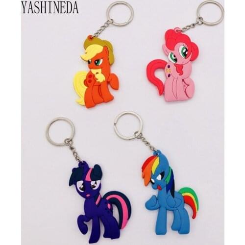 1PCS Cartoon Figure Little Horse Key Chain 3D Double Side Key Ring Cute PVC Anime Keychains Kids Toy Key Holder Trinket Gift