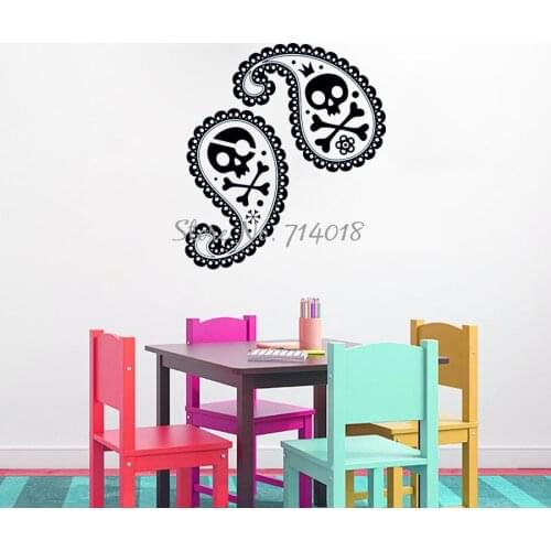 Halloween Wall Stickers Decals Skull and Crossbones Paisley Vinyl Home Decor Gothic Unique Party Skeleton Wall Art Poster M52