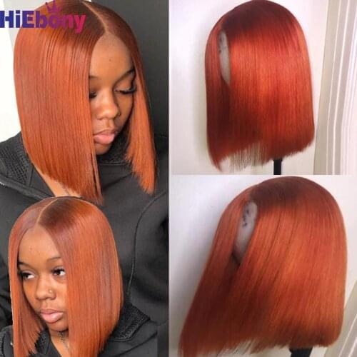 HiEbony Remy Human Hair bob Lace Front Wig Preplucked Deep Ginger 180% density 13x4 Glueless Lace Front Wigs Bob Hair Lace Wigs