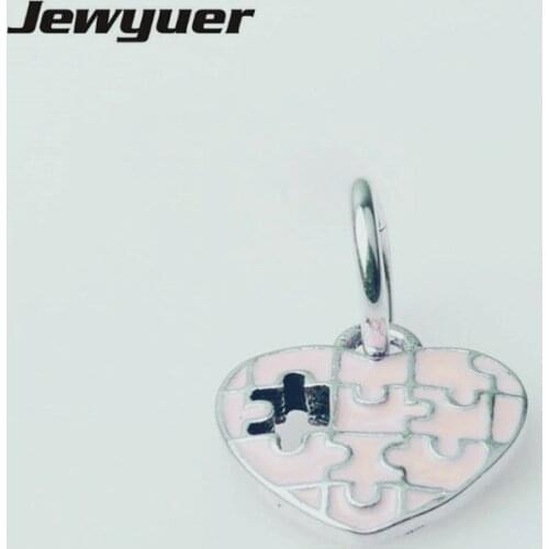 Fine jewelry Floating heart Enamel charms 925 Sterling Silver jewelry dangle heart Charm fit brand bead charm bracelet Diy DA146