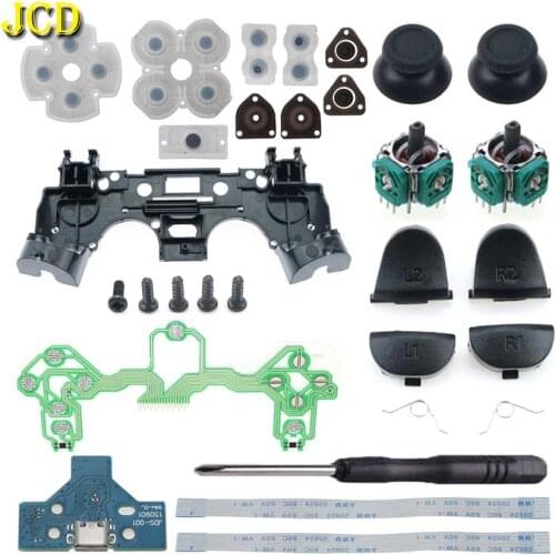 JCD For PS4 R1 L1 R2 L2 Trigger Buttons 3D Analog Joysticks Thumb Sticks Cap Conductive Pad Charging Board Flex Cable Frame