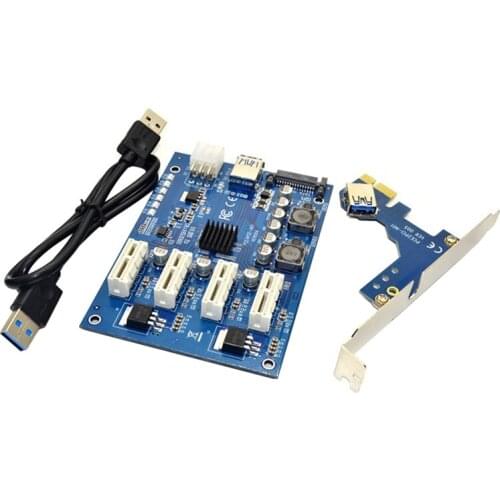 Expansion Kit PCI-E X1 to 4PCI-E X16 1 to 4 Port PCI Express Switch Multiplier HUB SATA USB Riser Card for BTC Mining
