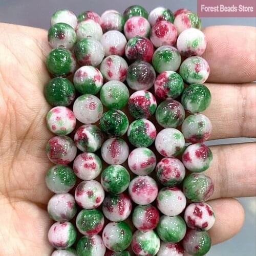 Green Red Persian Jades Smooth Round Loose Beads Natural Stone for Jewelry Making DIY Charms Earrings Bracelets 15'' 6/8/10/12mm