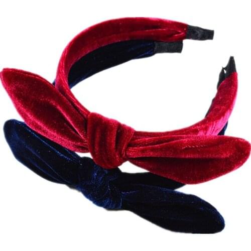 Fashion Children Kids Girls Hair Accessories Velvet Bowknot Hairbands Cute Dots Plaid Print Headband Rabbit Ear Hair bands