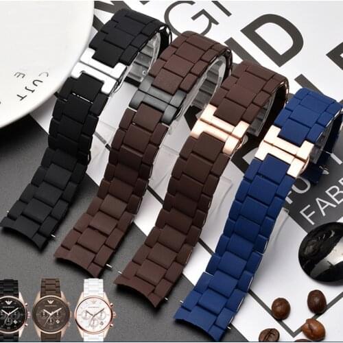 Fashion Silicon Clad Steel Watch Band For Armani AR5890 5891 5906 5905 Waterproof Special Rubber Watch Strap Replace Bracelet