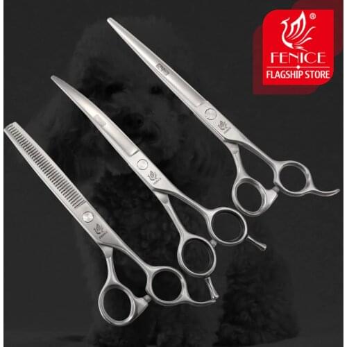 Fenice 6.5/7.0/7.5/8.0 Pet Grooming Scissors Set Dog Hair Cutting Shears Cutting Thinning Curved Scissor Kit