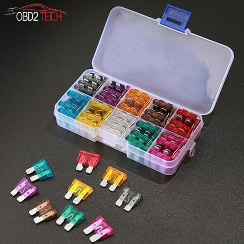 100 Pcs Profile Small Size Blade Type Car Fuse Assortment Set for Auto Car Truck 2.5/3/5/7.5/10/15/20/25/30/35A with Plastic Box