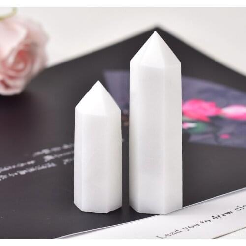 Natural Stone Crystal Point White Marble Healing Obelisk Quartz Wand Tower Ornament for Home Decor Energy Stone Pyramid