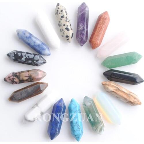 Wholesale 10Pcs 30x8mm Hexagonal Healing Pointed Reiki Chakra Natural Gem Stone No Drilling Hole Pendant Beads Jewelry TBU335