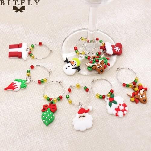 BIT.FLY 12pcs /set Christmas Home home party wine glass charms Noel New Year Festival Supplies Party Decorations Celebration