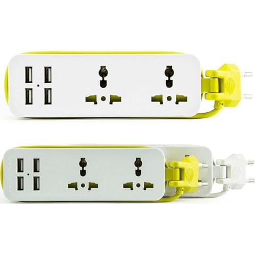 EU Plug 1.5M Extension Socket Outlet Portable Travel Power Strip Surge Protector with 4 USB 5V 2A Output) Smart Charger Wall