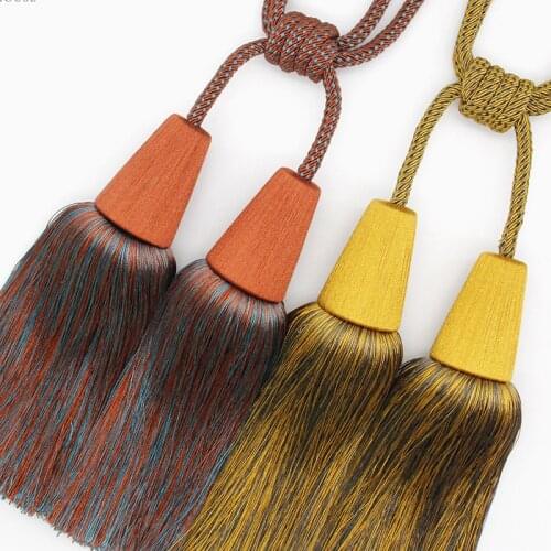 Customized Handmade Double Tassel Curtain Tieback for Home Decor, Tapestries Drapery Rope Strap Holder with Two Color Fringe 2pc