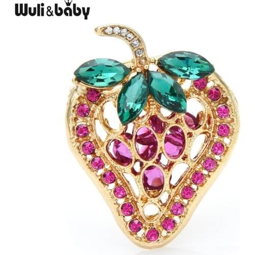 Wuli&baby Rhinestone Strawberry Brooches For Women Lady Charming Fruits Party Office Brooch Pin Gifts