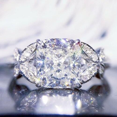 18K White Gold Center 1ct Cushion Cut Lab Grown Diamond Ring Side Stones Ring Engagement Ring Wedding Ring For Women