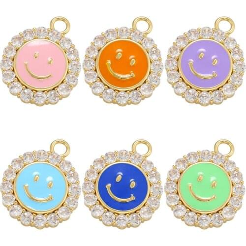 ZHUKOU gold smiley face Enamel pendant for women DIY handmade Necklace earrings jewelry accessories Supplies wholesale VD955