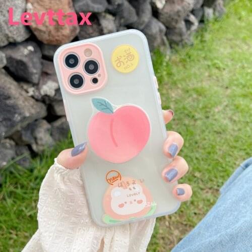 1pcs IIns Korea peach Holder bracket Back Case For iPhone 12mini 11 Pro Max Kawaii Cover Funda Coque For iphone X XS XR 7 8 Plus
