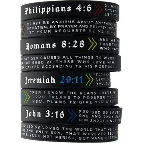 1pcs Popular Bible Verses Bracelet Silicone wristband Christian Jewelry Romans John Philippians Jeremiah